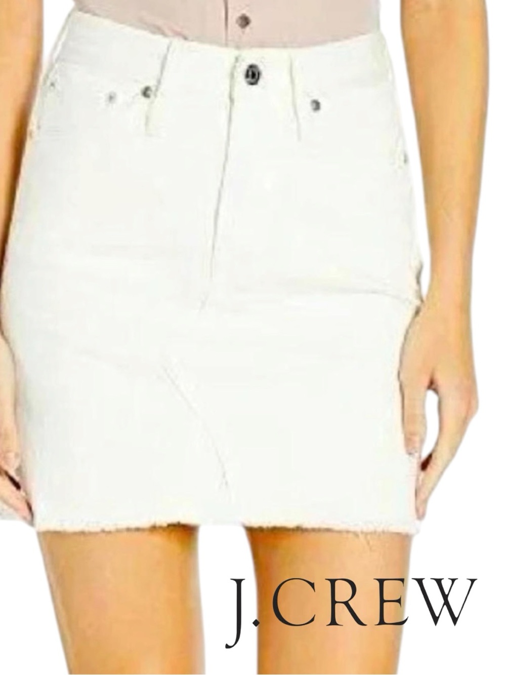 J.Crew bright white denim frayed hem mini skirt • Size 23